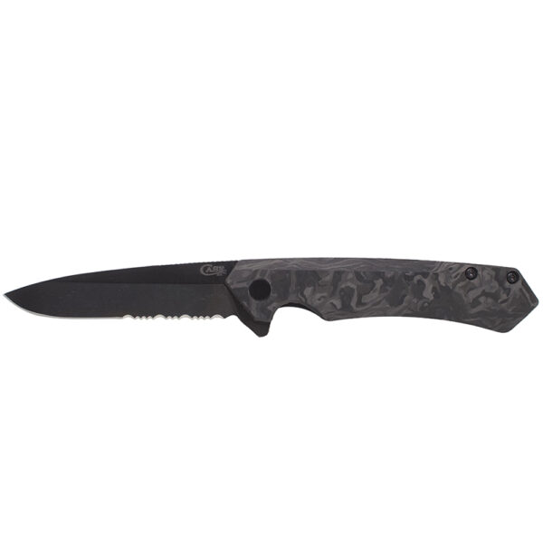 Mission Series Marbled Carbon Fiber S35VN Spear DLC-Coated Serrated Blade Kinzua® - Image 4