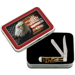 PATRIOT SERIES SMOOTH ANTIQUE BONE LIFE LIBERTY AND THE PURSUIT OF HAPPINESS MINI TRAPPER GIFT TIN SET