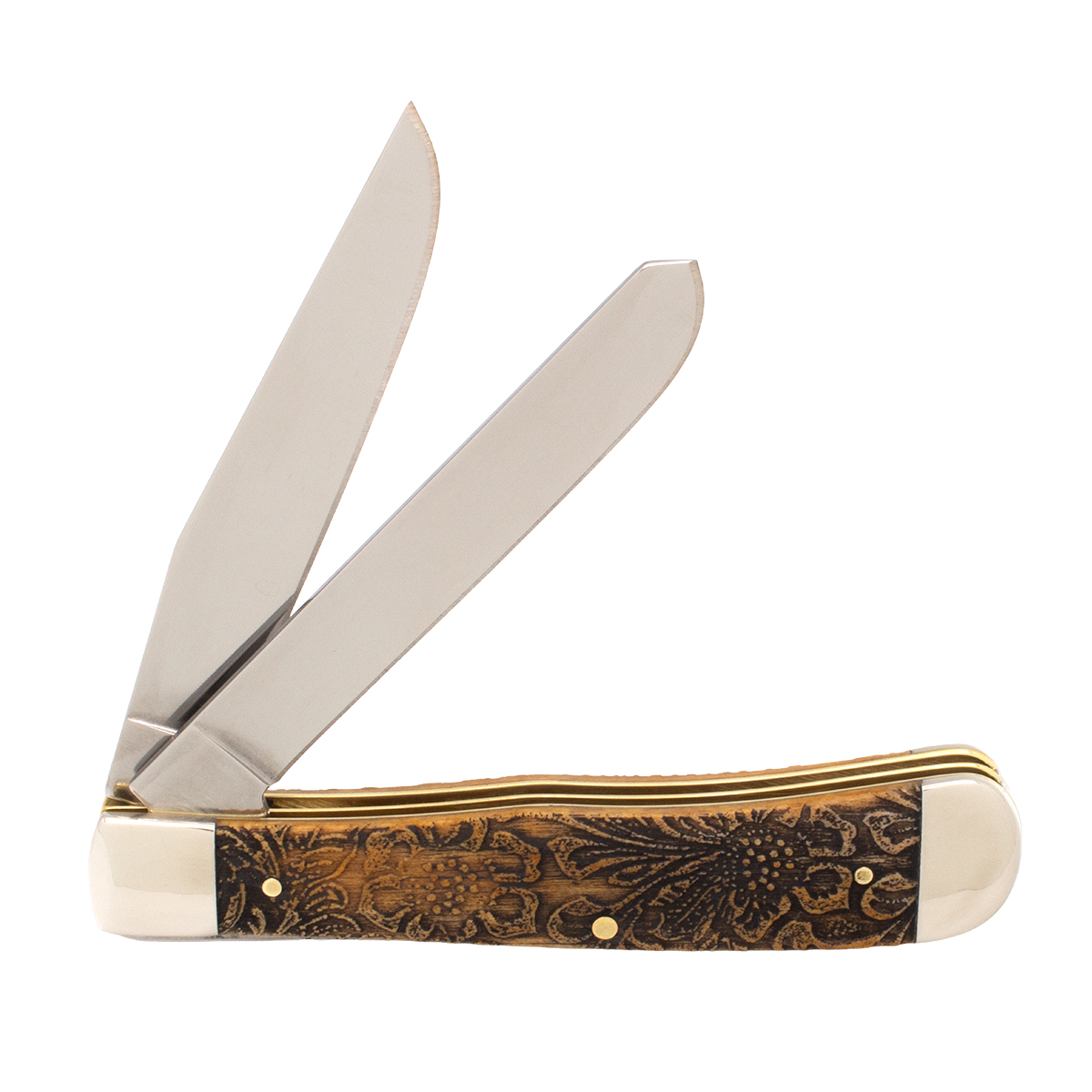 Sculpted Antique Bone Western Tooled Trapper - Image 2